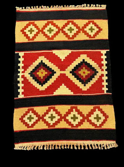 Handmade Vintage Wool Rug Turkish Kilim Geometric Design Red/ Beige 2'6 x 3'8 I Got Rugs