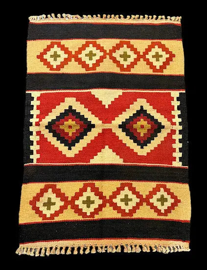 Handmade Vintage Wool Rug Turkish Kilim Geometric Design Red/ Beige 2'6 x 3'8 I Got Rugs