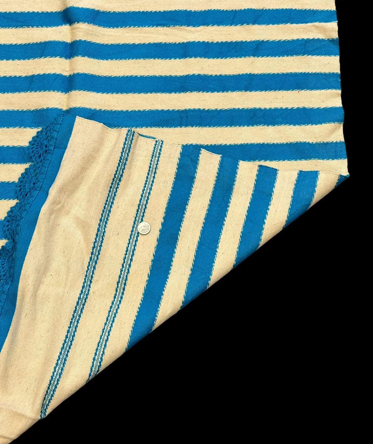 Handmade Vintage Wool Rug Turkish Kilim Striped Pattern Blue/ Beige 3'6 x 6' I Got Rugs