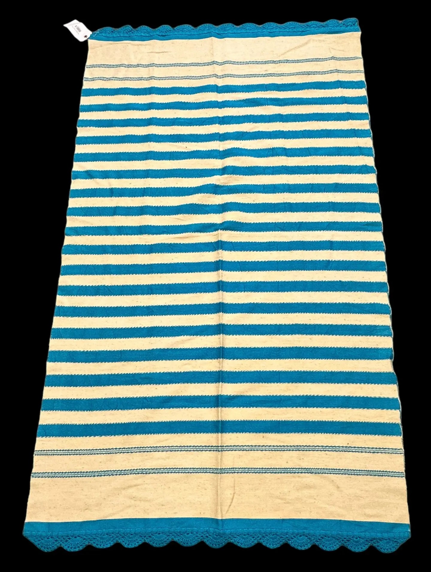 Handmade Vintage Wool Rug Turkish Kilim Striped Pattern Blue/ Beige 3'6 x 6' I Got Rugs