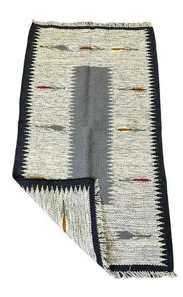 Handmade Vintage Wool Rug Turkish Kilim Gray/ Black Design 3'8 x 4'9 I Got Rugs