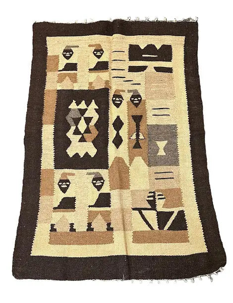 Handmade Vintage Wool Rug Turkish Kilim Village Design Beige/ Brown 2'10 x 4'3 I Got Rugs