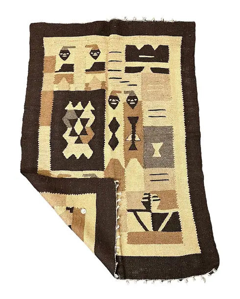Handmade Vintage Wool Rug Turkish Kilim Village Design Beige/ Brown 2'10 x 4'3 I Got Rugs
