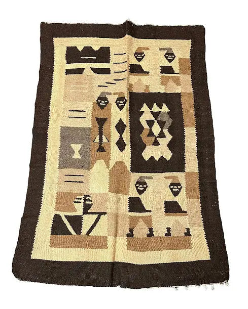 Handmade Vintage Wool Rug Turkish Kilim Village Design Beige/ Brown 2'10 x 4'3 I Got Rugs