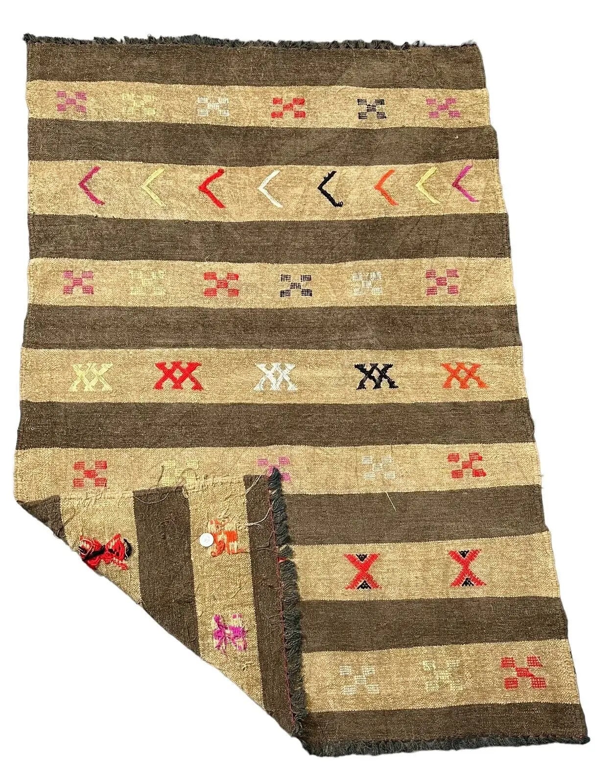 Handmade Vintage Rug 100% Wool Turkish Flat Weave Beige/ Design 3' x 4'5 I Got Rugs