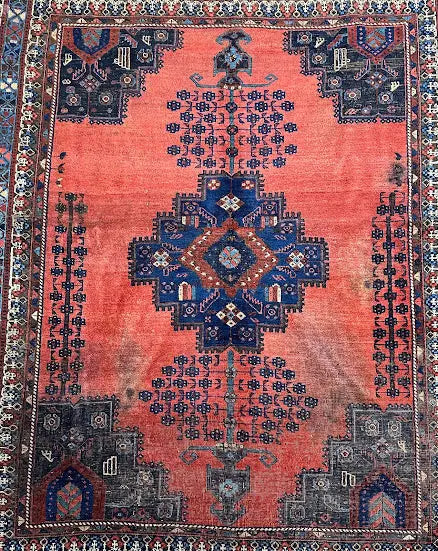 Hand-Knotted Antique Persian Rug Red Wool Oriental Design 5'3 x 6'5 - I Got Rugs Hand-Knotted Antique Persian Rug Red Wool Oriental Design 5'3 x 6'5 I Got Rugs Handmade Vintage I Got Rugs 1450.00