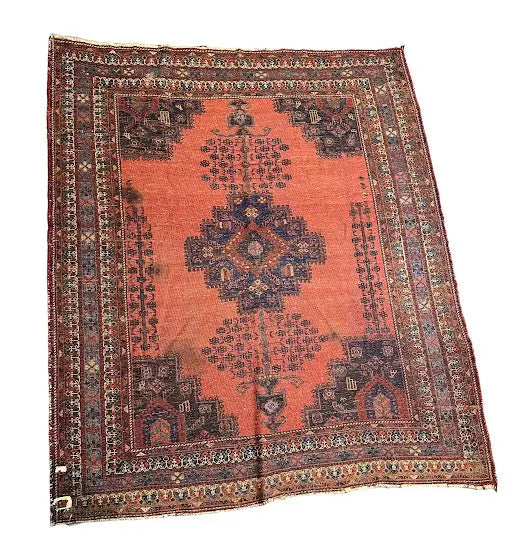 Hand-Knotted Antique Persian Rug Red Wool Oriental Design 5'3 x 6'5 - I Got Rugs Hand-Knotted Antique Persian Rug Red Wool Oriental Design 5'3 x 6'5 I Got Rugs Handmade Vintage I Got Rugs 1450.00