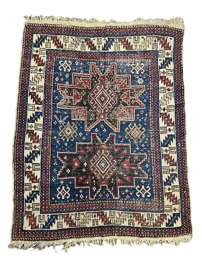 Hand-Knotted Antique Shirvan Wool Rug Blue 3'7 x 4'8 - I Got Rugs Hand-Knotted Antique Shirvan Wool Rug Blue 3'7 x 4'8 I Got Rugs Handmade Vintage I Got Rugs 1150.00