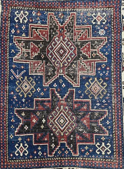 Hand-Knotted Antique Shirvan Wool Rug Blue 3'7 x 4'8 - I Got Rugs Hand-Knotted Antique Shirvan Wool Rug Blue 3'7 x 4'8 I Got Rugs Handmade Vintage I Got Rugs 1150.00
