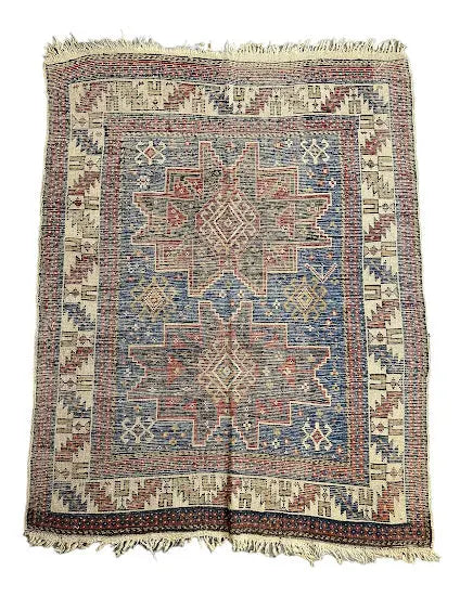 Hand-Knotted Antique Shirvan Wool Rug Blue 3'7 x 4'8 - I Got Rugs Hand-Knotted Antique Shirvan Wool Rug Blue 3'7 x 4'8 I Got Rugs Handmade Vintage I Got Rugs 1150.00