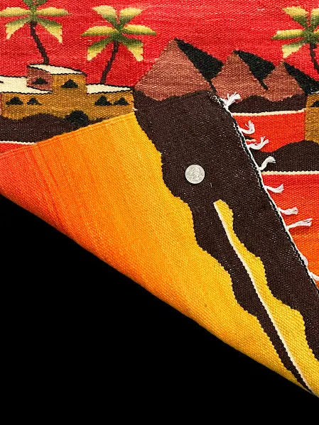 Hand-Knotted Vintage Wool Rug Egyptian Pyramid Pictorial Orange 2'3 x 3'5 I Got Rugs