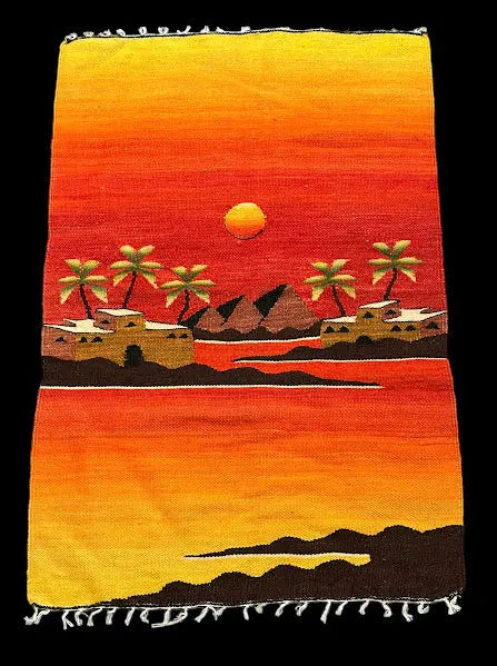 Hand-Knotted Vintage Wool Rug Egyptian Pyramid Pictorial Orange 2'3 x 3'5 I Got Rugs