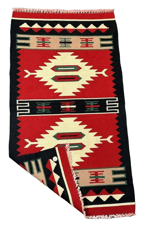 Hand-Woven Vintage Turkish Flatweave Dhurrie 100% Wool Red 2' x 3'8 I Got Rugs