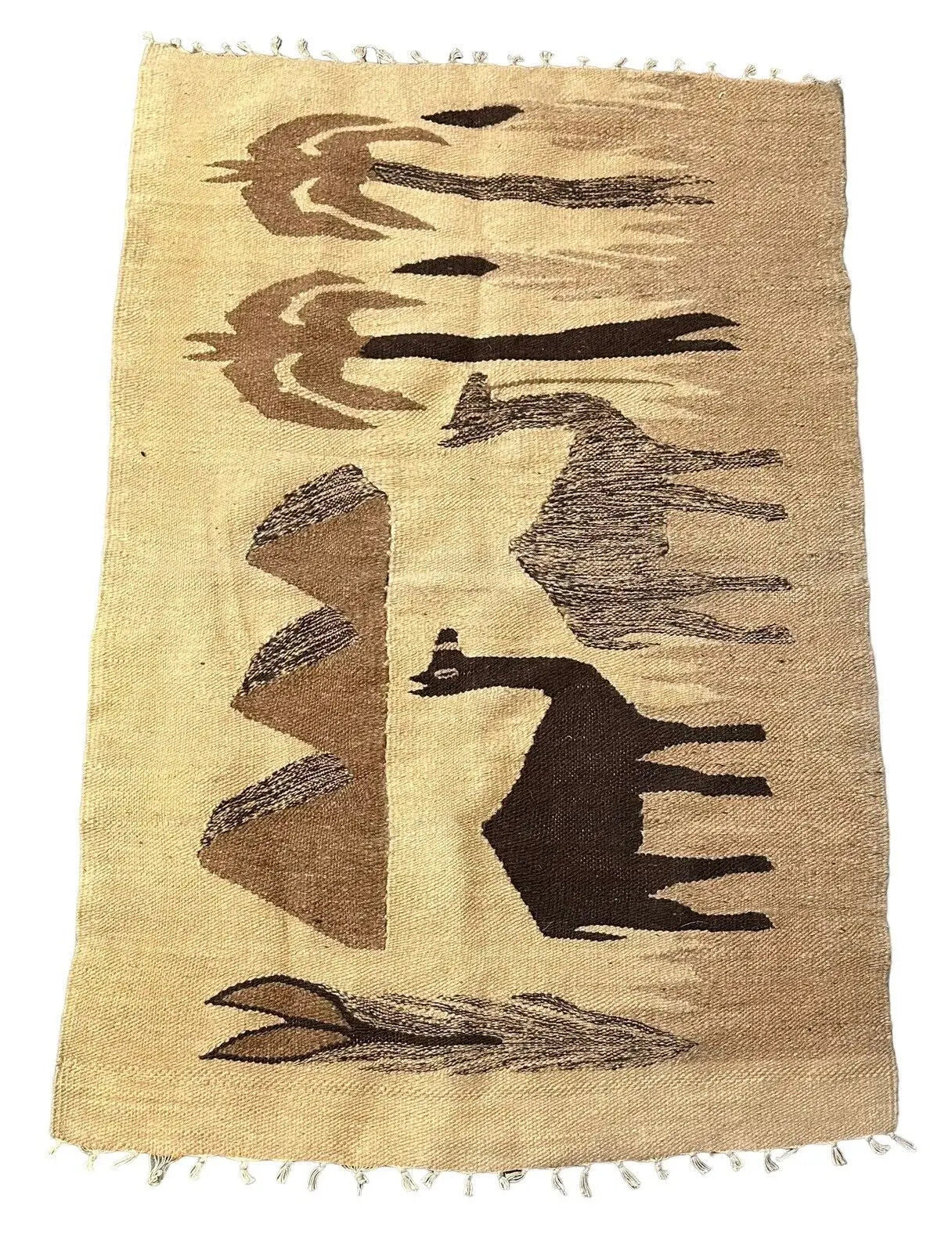Handmade Vintage 100% Wool Rug Turkish Kilim Donkey Design Beige 2'4 x 3'6 I Got Rugs