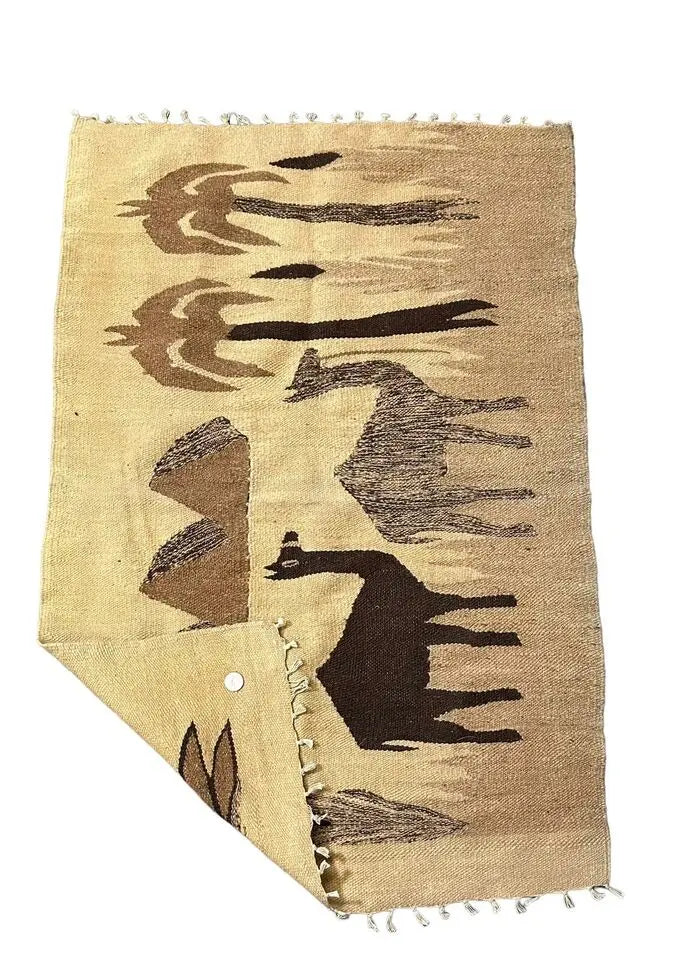 Handmade Vintage 100% Wool Rug Turkish Kilim Donkey Design Beige 2'4 x 3'6 I Got Rugs