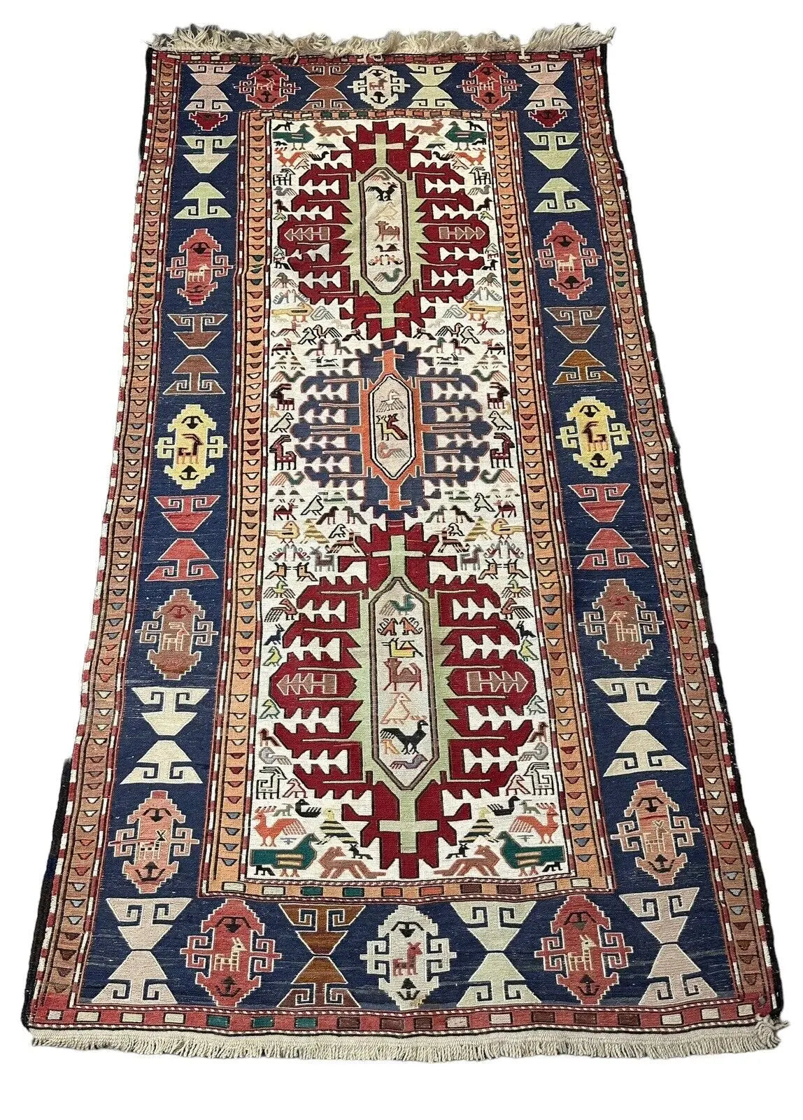 Handmade Vintage Persian Rug Somac Design Animals 3'7 x 6'11 I Got Rugs