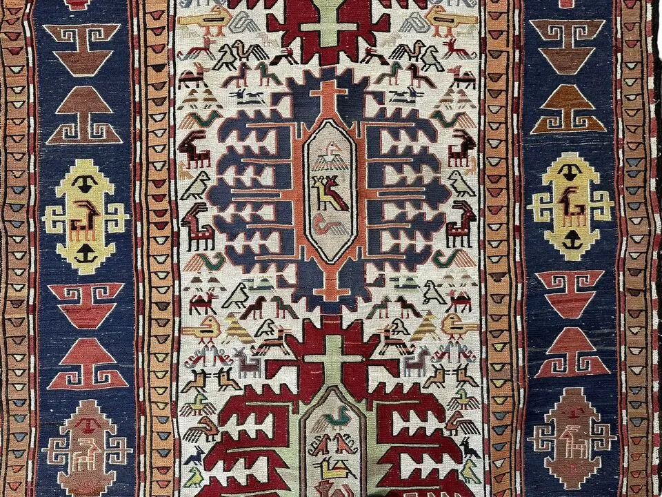 Handmade Vintage Persian Rug Somac Design Animals 3'7 x 6'11 I Got Rugs