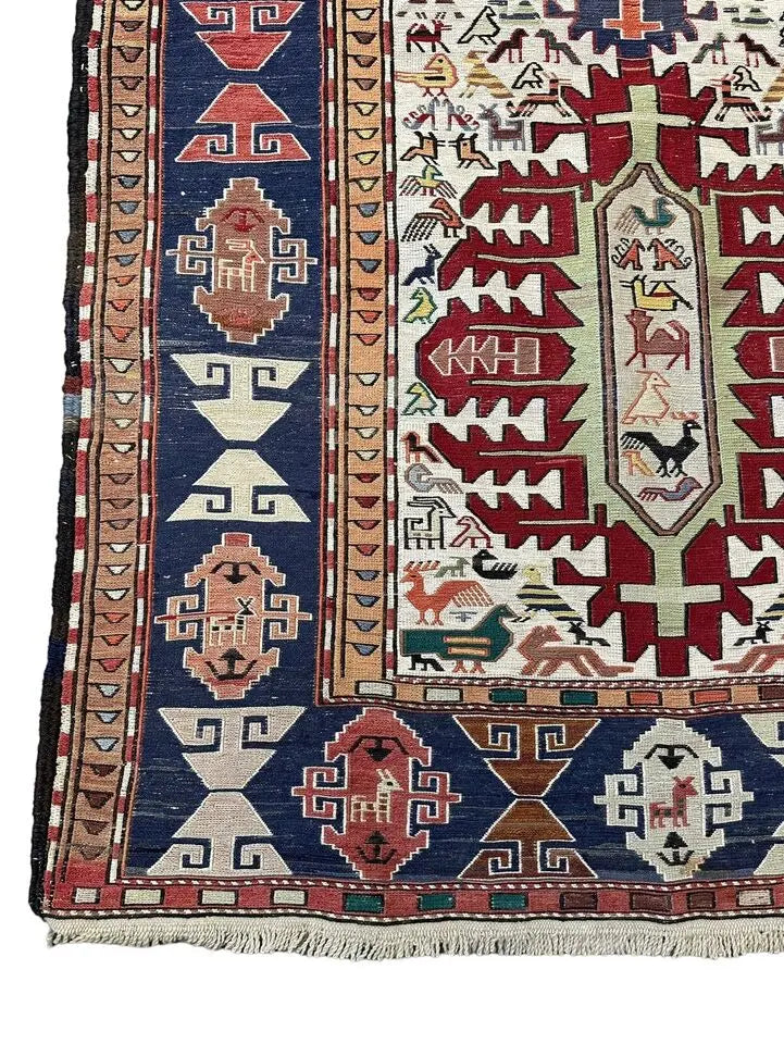 Handmade Vintage Persian Rug Somac Design Animals 3'7 x 6'11 I Got Rugs