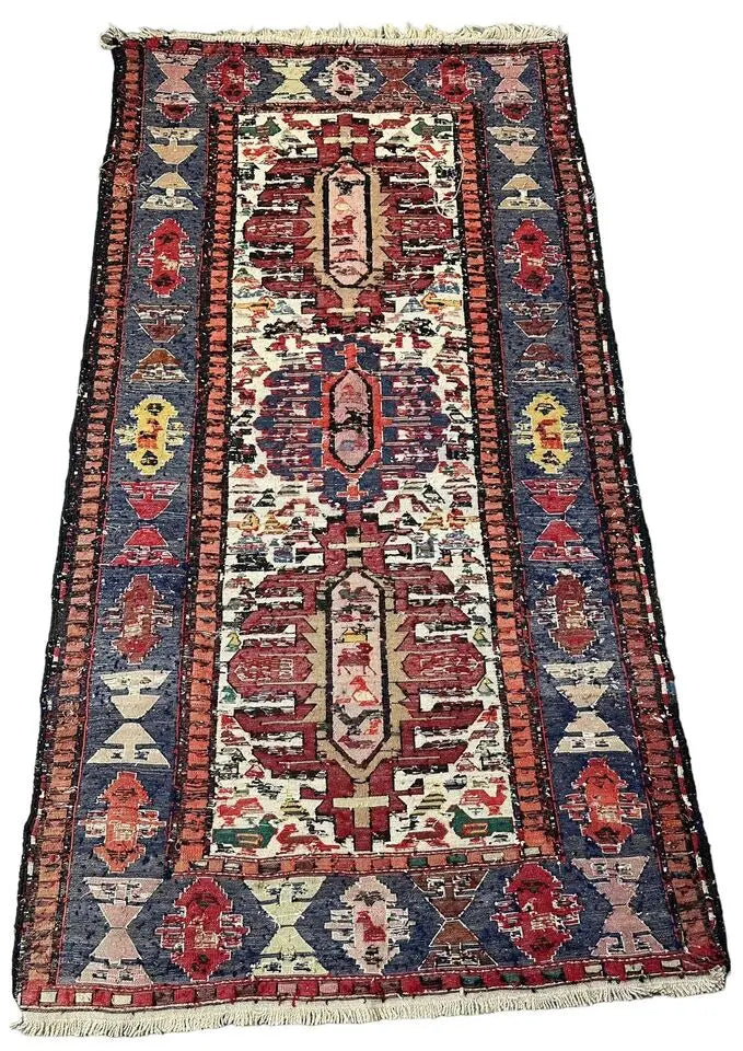 Handmade Vintage Persian Rug Somac Design Animals 3'7 x 6'11 I Got Rugs