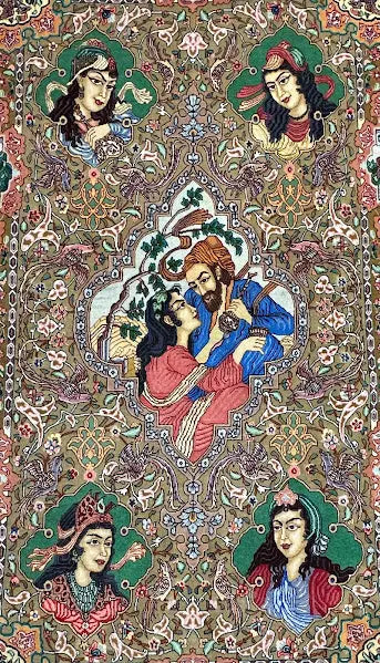 Handmade Vintage Silk Rug Persian Tabriz Pictorial Design 3'8 x 5'9 I Got Rugs