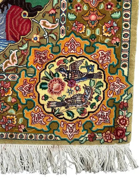 Handmade Vintage Silk Rug Persian Tabriz Pictorial Design 3'8 x 5'9 I Got Rugs