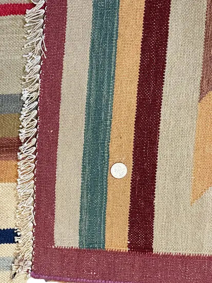 Handmade Vintage Wool Rug Afghan Kilim Multicolor Geometric Design 5'7 x 7'3 I Got Rugs