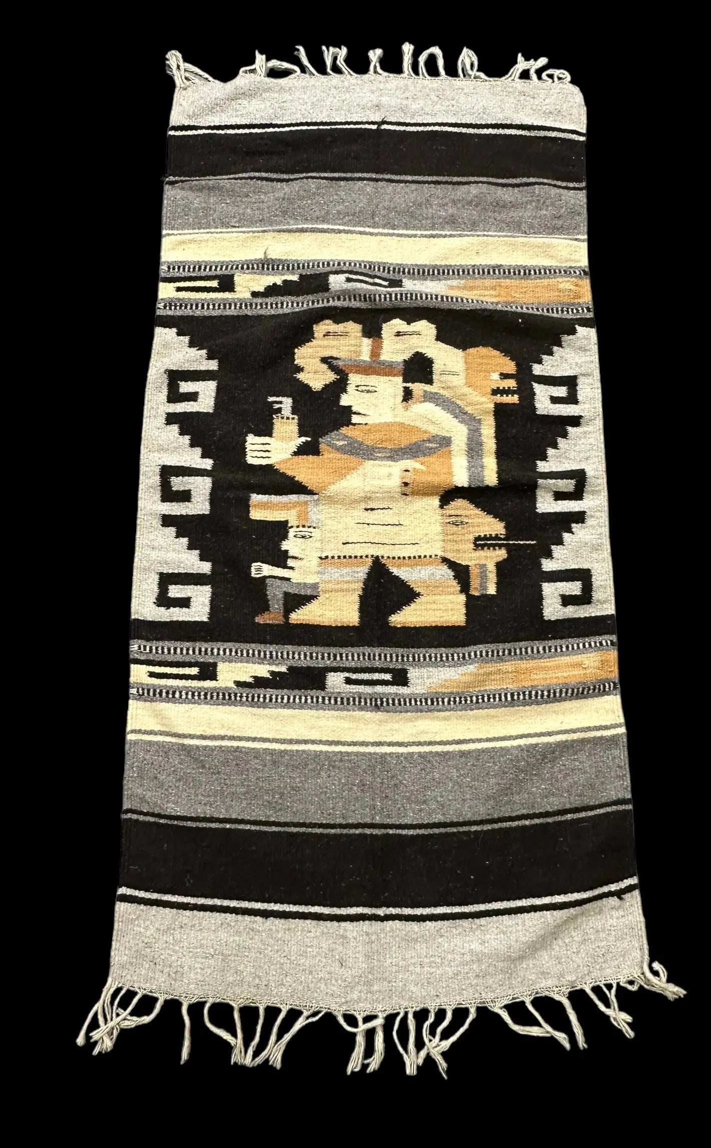 Handmade Vintage Wool Rug Mexican Tribal Pictorial Design in Gray 2'4 x 4'9 I Got Rugs