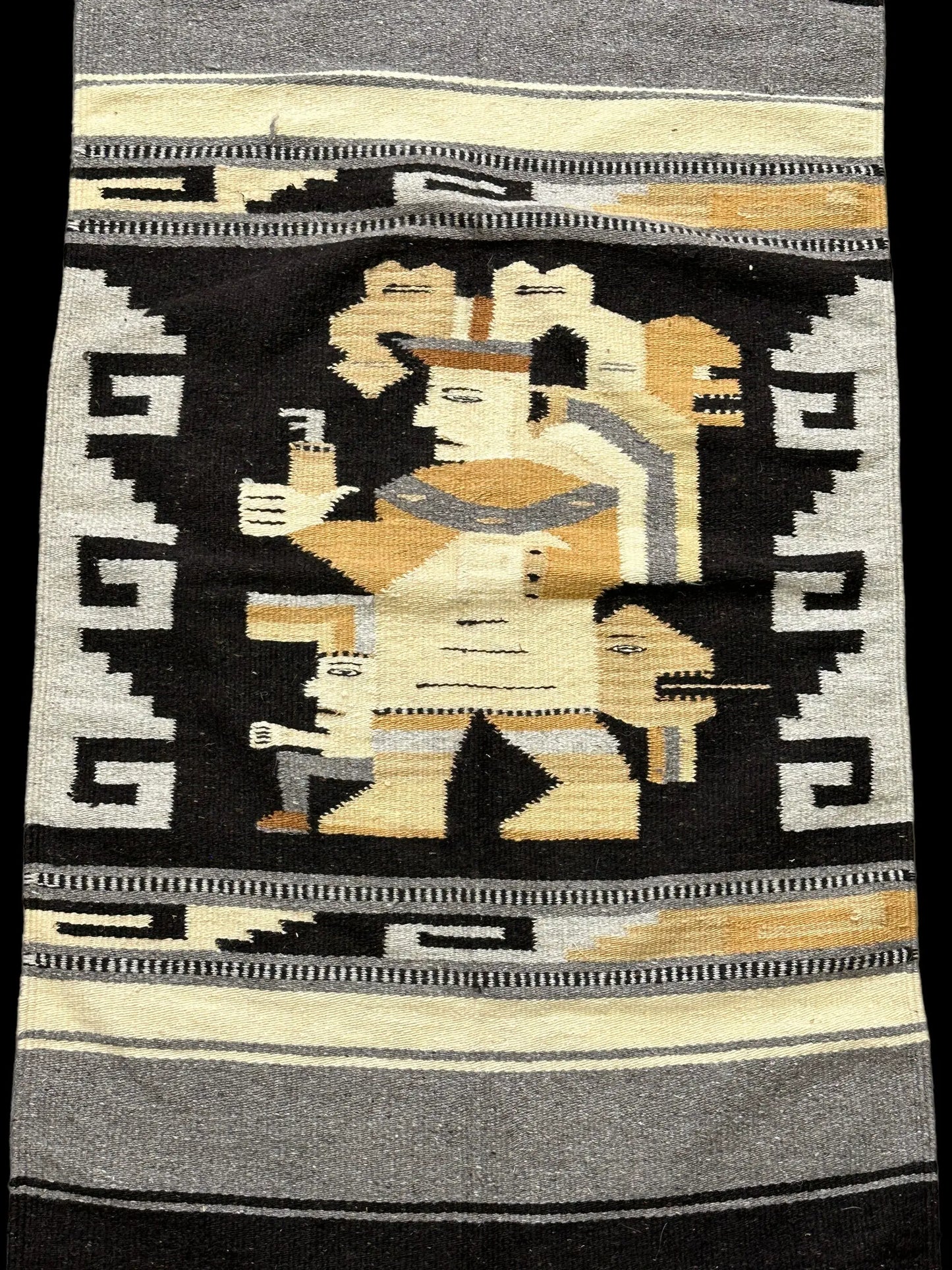 Handmade Vintage Wool Rug Mexican Tribal Pictorial Design in Gray 2'4 x 4'9 I Got Rugs