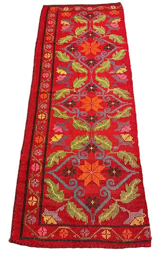 Handmade Vintage Wool Rug Moroccan Berber Red Needlepoint Floral Design 2'7 x 7' I Got Rugs