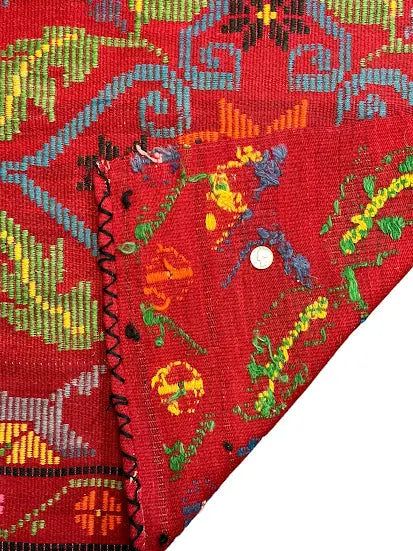 Handmade Vintage Wool Rug Moroccan Berber Red Needlepoint Floral Design 2'7 x 7' I Got Rugs