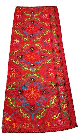 Handmade Vintage Wool Rug Moroccan Berber Red Needlepoint Floral Design 2'7 x 7' I Got Rugs