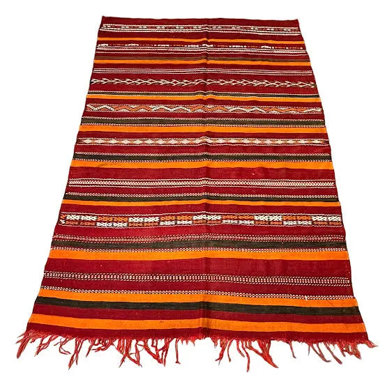 Handmade Vintage Wool Rug Turkish Kilim Anatolian Red Tribal Design 5'1 x 7'9 I Got Rugs