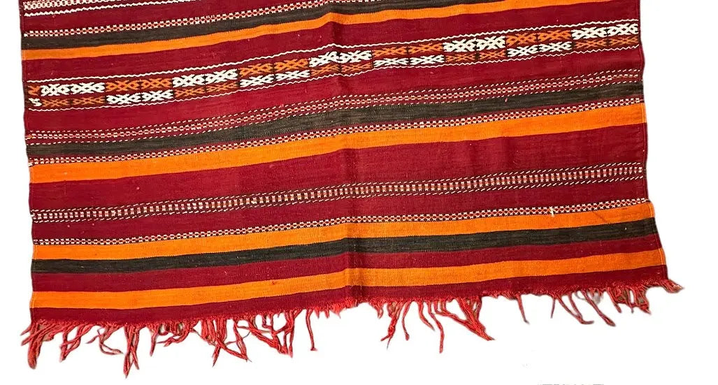 Handmade Vintage Wool Rug Turkish Kilim Anatolian Red Tribal Design 5'1 x 7'9 I Got Rugs