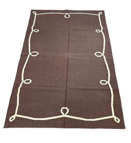 Handmade Vintage Wool Rug Turkish Kilim Brown Design 5' x 7'11 I Got Rugs