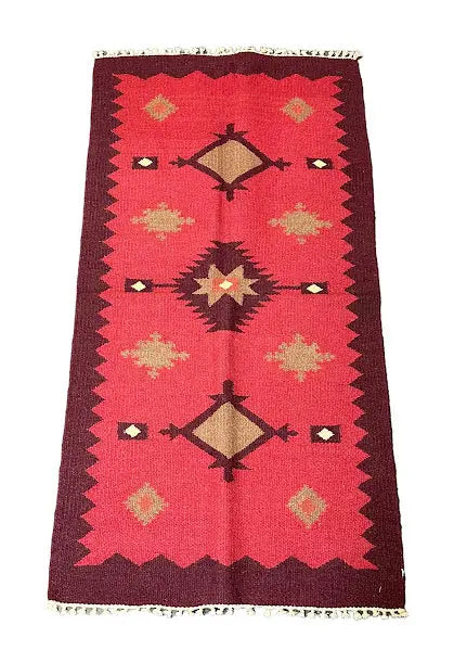 Handmade Vintage Wool Rug Turkish Kilim Diamond Design Red 2'5 x 4'8 I Got Rugs