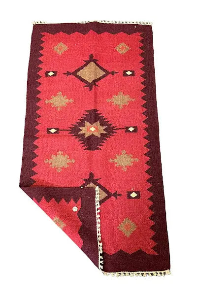 Handmade Vintage Wool Rug Turkish Kilim Diamond Design Red 2'5 x 4'8 I Got Rugs