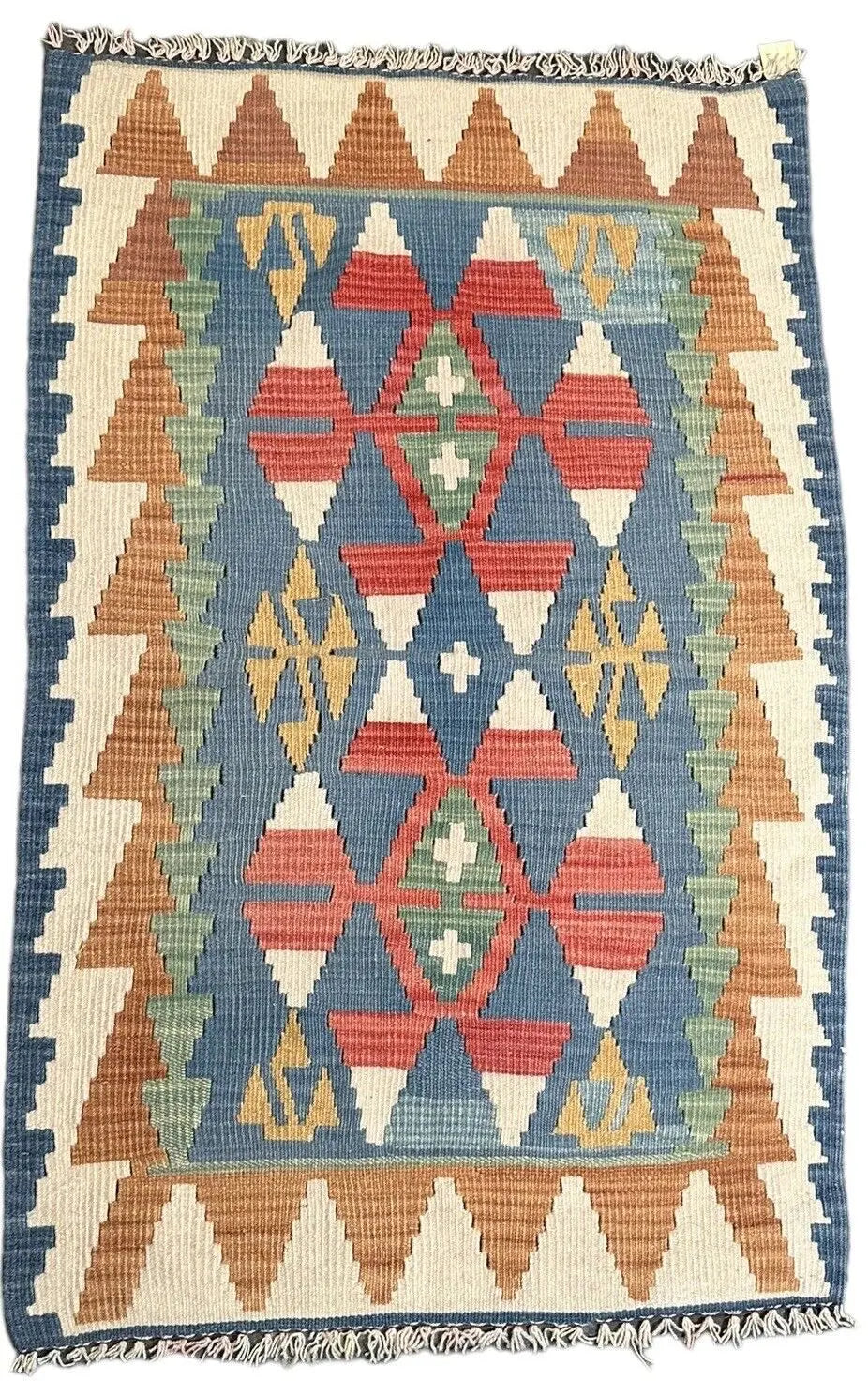 Handmade Vintage Wool Rug Turkish Kilim Geometric Design 2'4 x 3'8 I Got Rugs