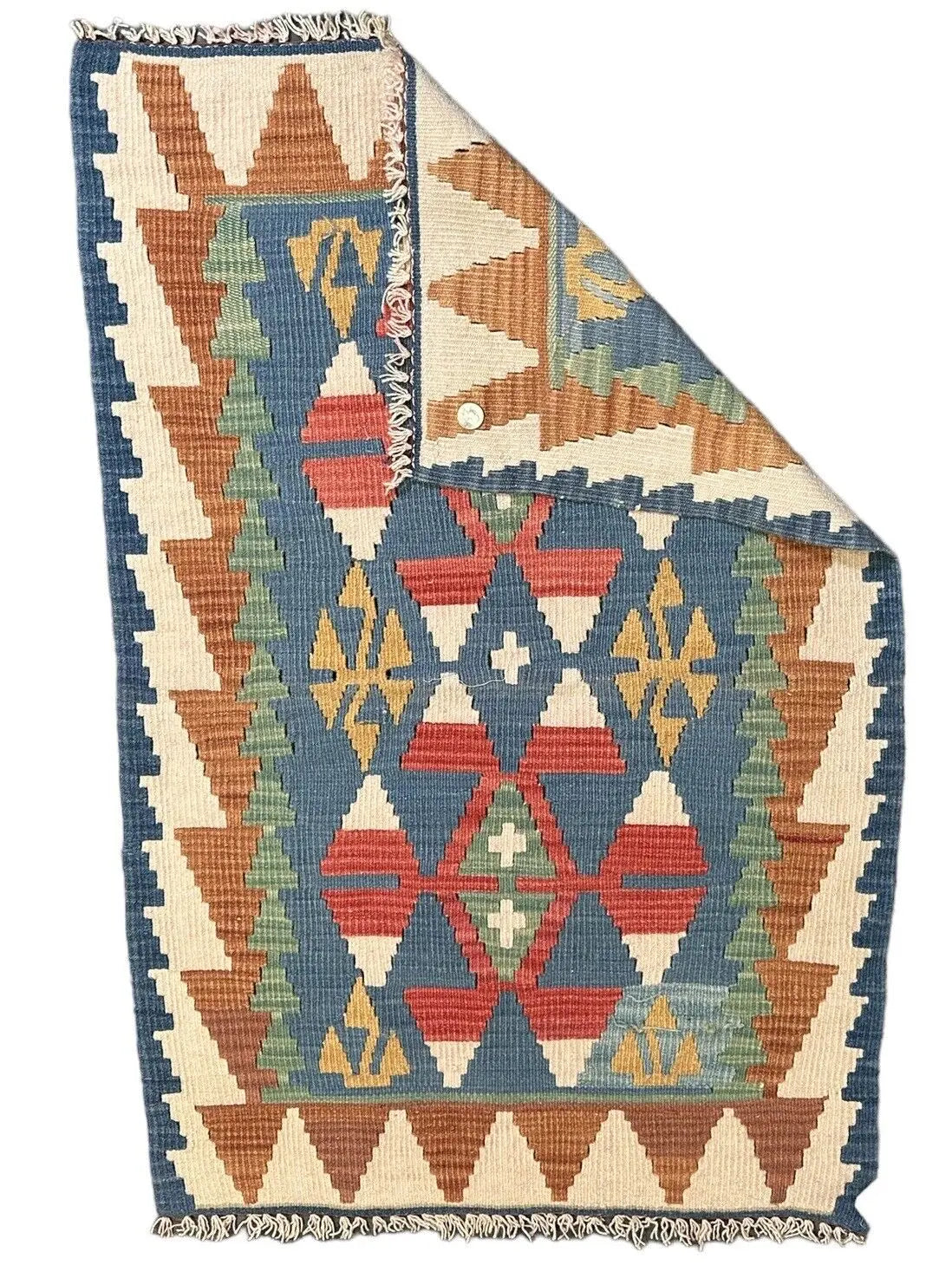 Handmade Vintage Wool Rug Turkish Kilim Geometric Design 2'4 x 3'8 I Got Rugs