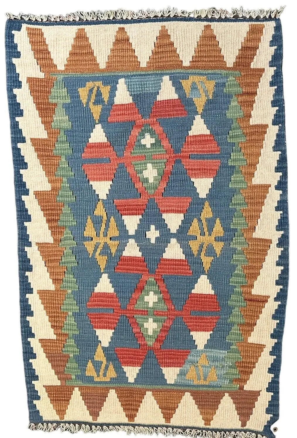 Handmade Vintage Wool Rug Turkish Kilim Geometric Design 2'4 x 3'8 I Got Rugs