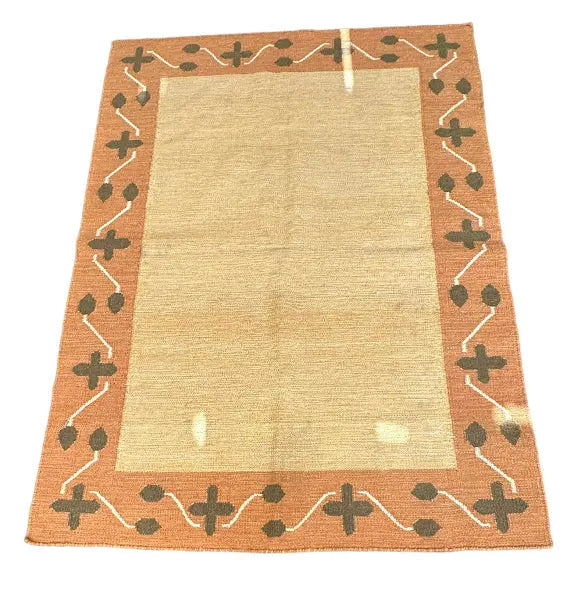Handmade Vintage Wool Rug Turkish Kilim Peach Geometric Design 4'8 x 6'4 I Got Rugs