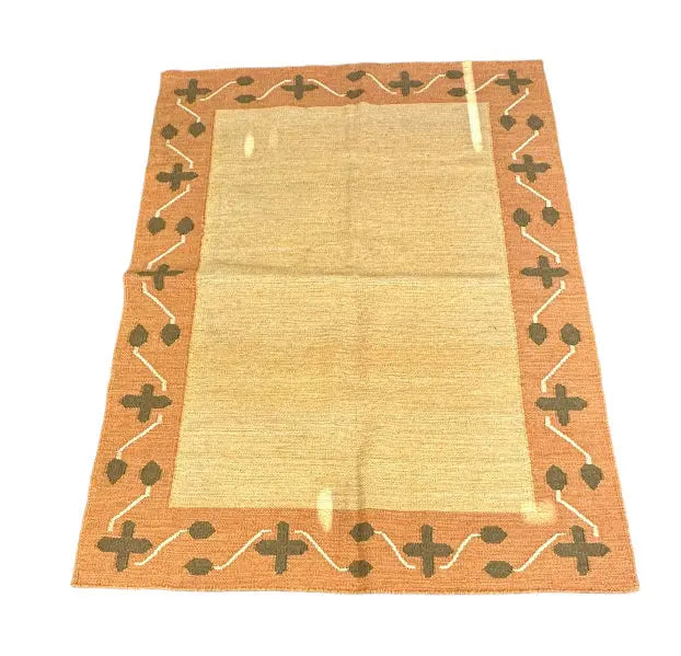 Handmade Vintage Wool Rug Turkish Kilim Peach Geometric Design 4'8 x 6'4 I Got Rugs