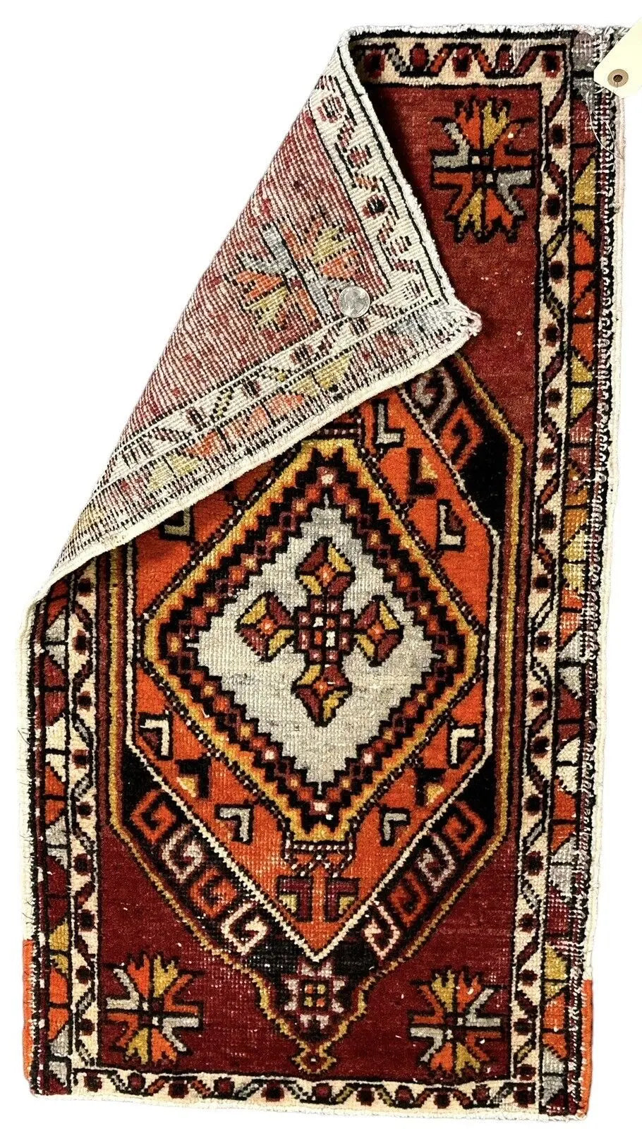 Handmade Vintage Wool Rug Turkish Kilim Red and Orange Bohemian Design 1'6 x 2'11 I Got Rugs