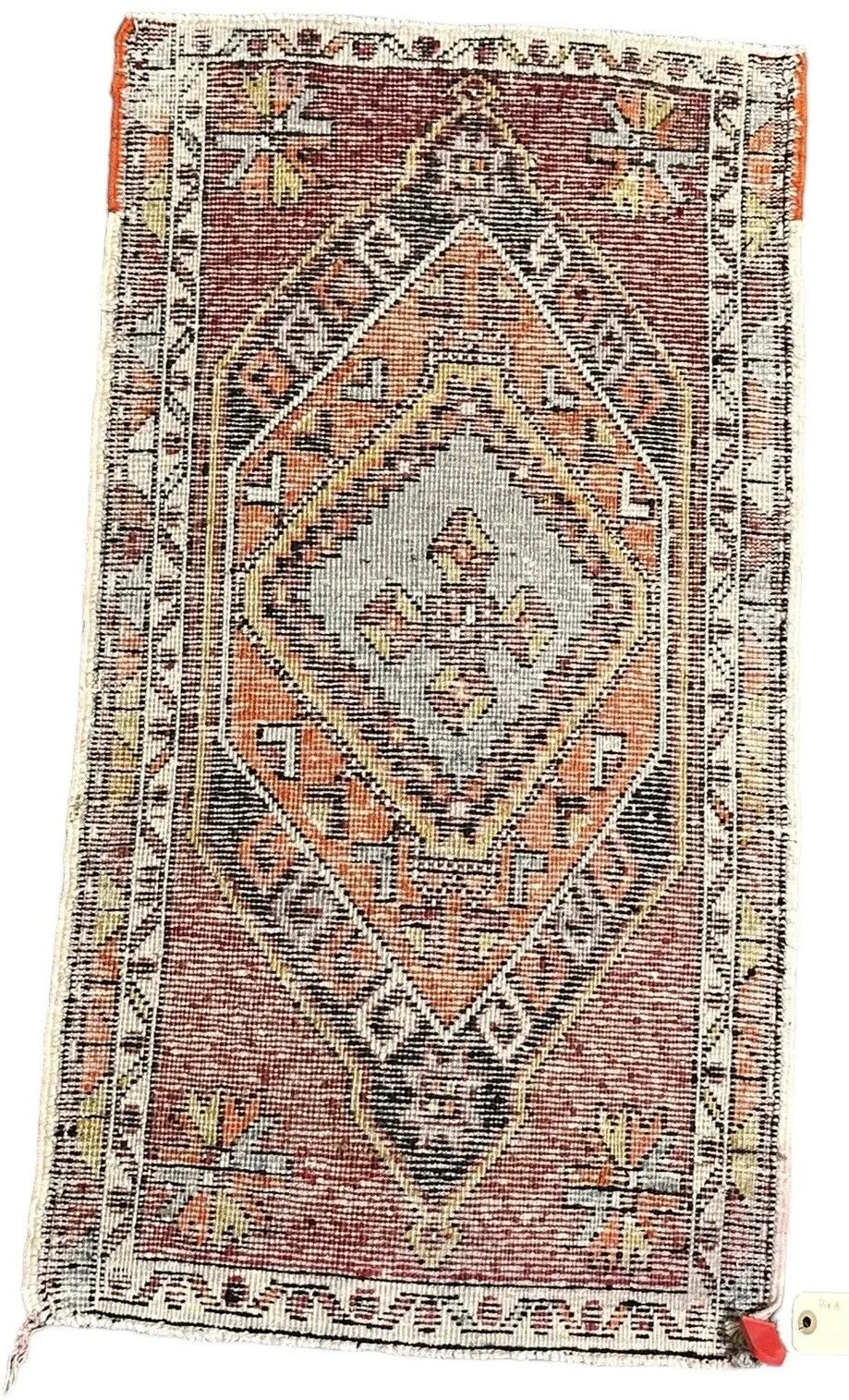 Handmade Vintage Wool Rug Turkish Kilim Red and Orange Bohemian Design 1'6 x 2'11 I Got Rugs