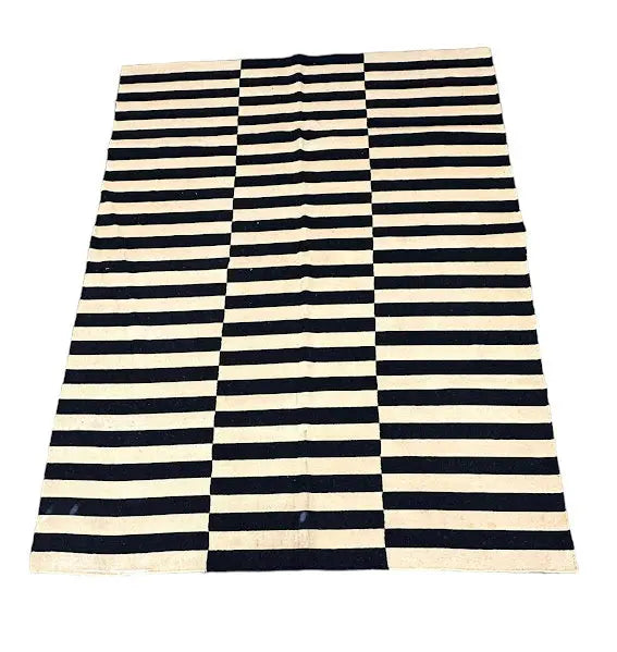 Handmade Vintage Wool Rug Turkish Kilim Striped Design 5'7 x 7'8 I Got Rugs