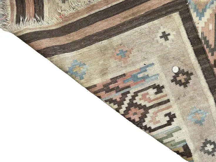 Handmade Vintage Wool Rug Turkish Kilim Tribal Design Beige 5'3 x 8' I Got Rugs