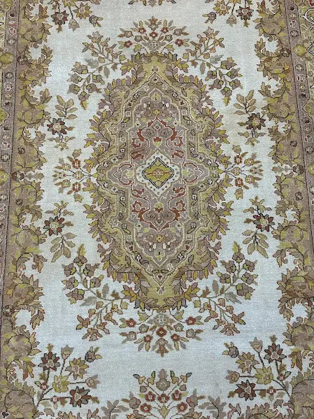 Handmade Vintage Wool Rug Yellow Persian Oriental Pattern 4'3 x 6'4 I Got Rugs