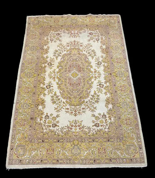 Handmade Vintage Wool Rug Yellow Persian Oriental Pattern 4'3 x 6'4 I Got Rugs