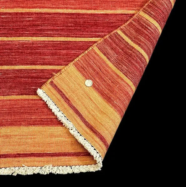 Handmade Vintage Wool Turkish Rug Orange Striped Pattern 4'6 x 3'2 I Got Rugs