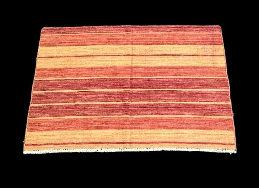 Handmade Vintage Wool Turkish Rug Orange Striped Pattern 4'6 x 3'2 I Got Rugs