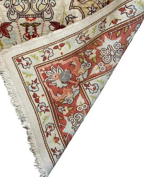 Hand-Knotted Vintage Silk Rug Persian Oriental Design Ivory/ Orange 2'1 x 3'2 I Got Rugs
